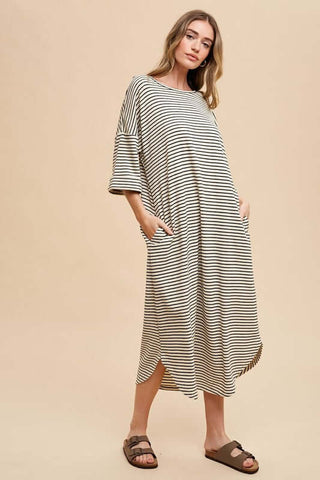 Annie Wear Striped Round Neck Terry Midi Dress - 1985 the VAULT Boutique