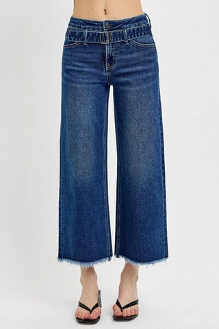 RISEN Raw Hem Wide Leg Attached Buckle Jeans - 1985 the VAULT Boutique