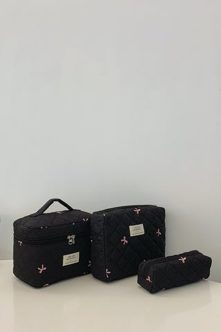 3 Piece Bow Quilted Cloth Storage Bag Set - 1985 the VAULT Boutique