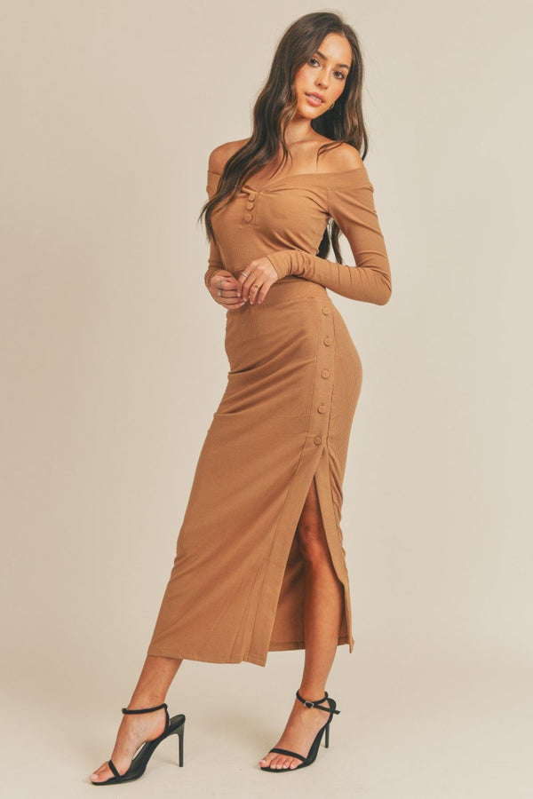 MABLE Button Detail Crop Top and Slit Midi Skirt Set - 1985 THE VAULT