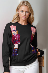 Double Take Full Size Nutcracker Sequin Long Sleeve Sweater - 1985 the VAULT Boutique