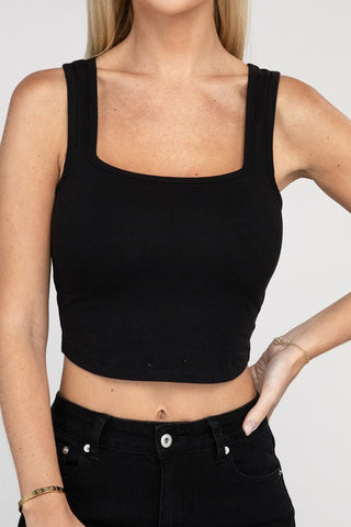 Basic Cotton Square Neck Cropped Cami Top - 1985 the VAULT Boutique