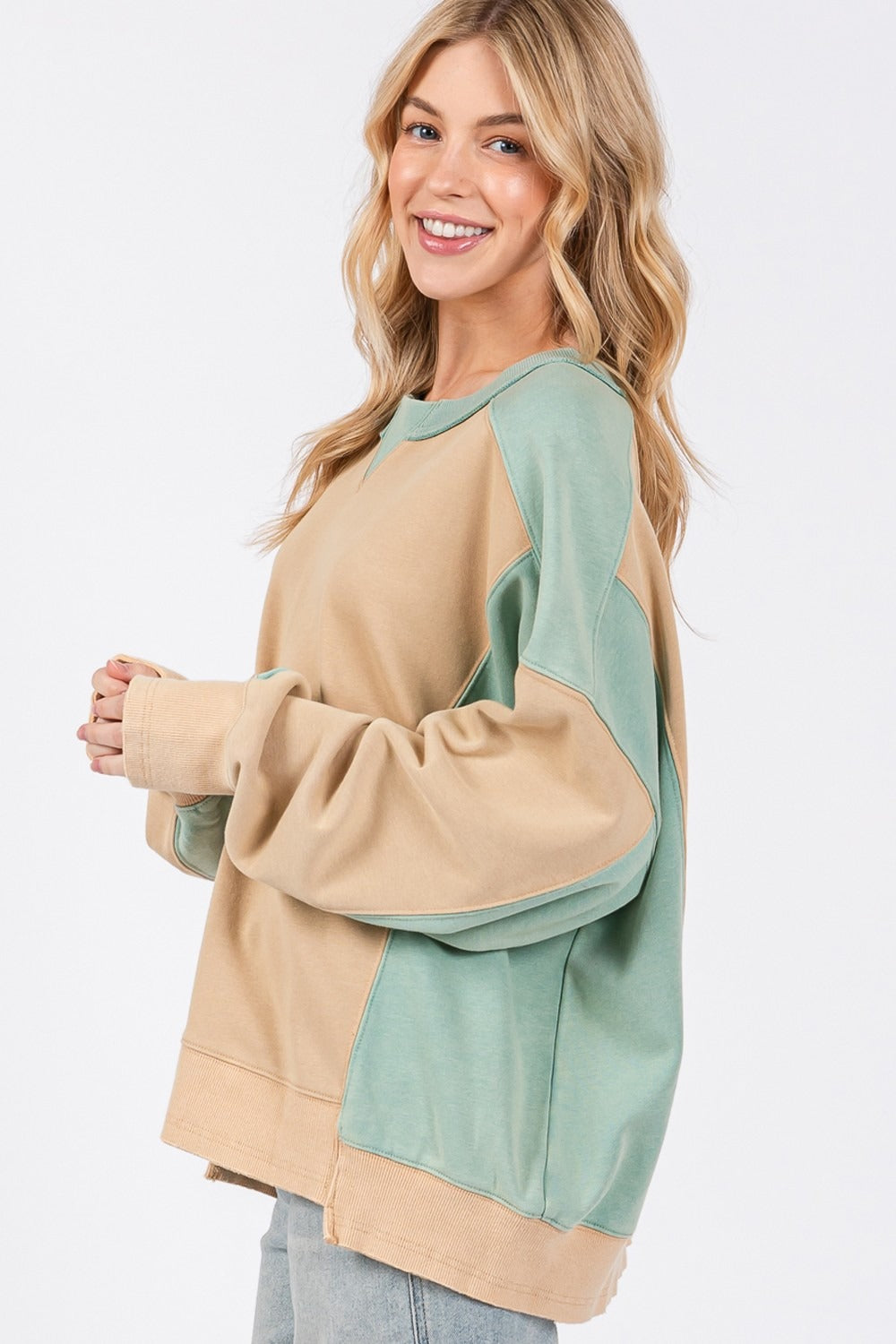 SAGE + FIG Color Block Round Neck Sweatshirt - 1985 the VAULT Boutique