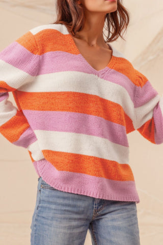 Color Block V-Neck Long Sleeve Sweater - 1985 the VAULT Boutique