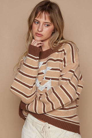 POL Star Patch Stripe Round Neck Sweater - 1985 the VAULT Boutique