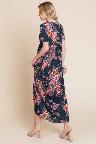 BOMBOM Floral Short Sleeve Maxi Dress - 1985 the VAULT Boutique