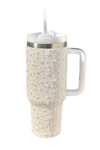 40 oz White Pearl Studded Tumbler (Pre-Order Ships February 10th) - 1985 the VAULT Boutique