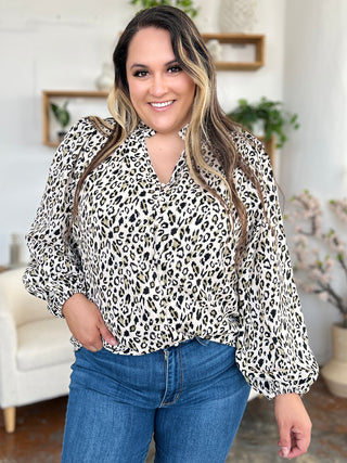 Double Take Full Size Leopard Long Sleeve Blouse - 1985 the VAULT Boutique