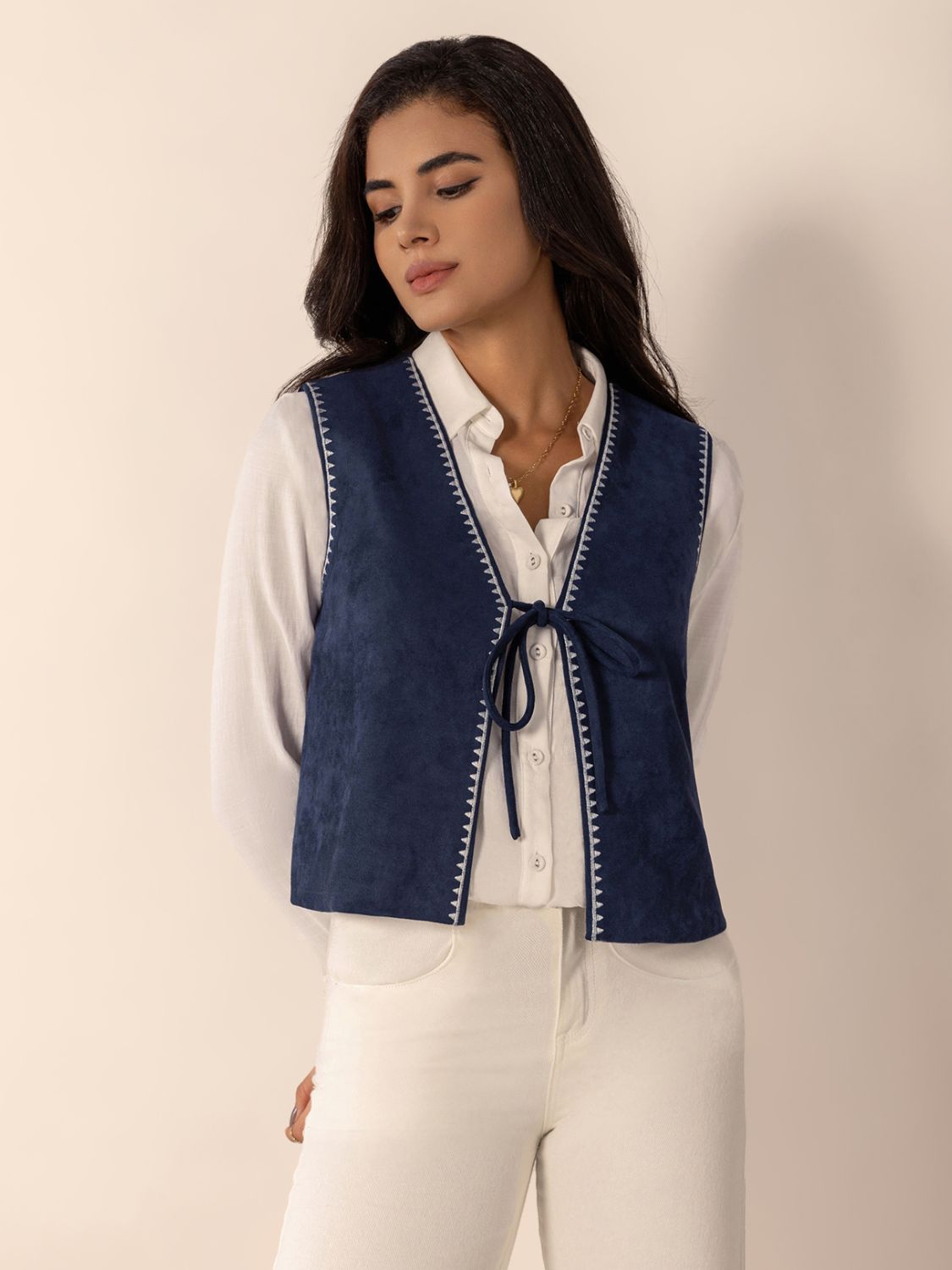 Tied Contrast Trim Vest - 1985 the VAULT Boutique