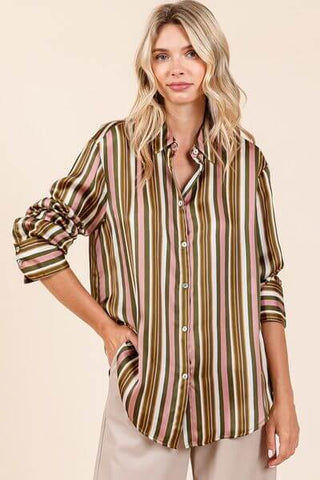 Mittoshop Striped Button Down Satin Shirt - 1985 the VAULT Boutique