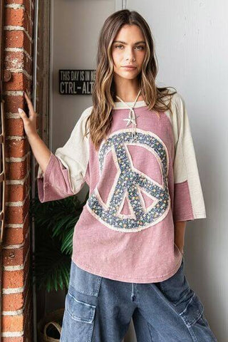 Mittoshop Peace Sign Patch Mineral Washed T-Shirt - 1985 the VAULT Boutique