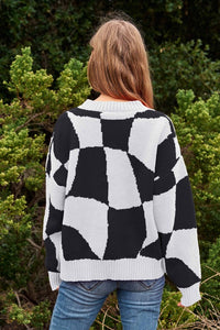 Multi Geo Checker Pullover Knit Sweater Top - 1985 the VAULT Boutique