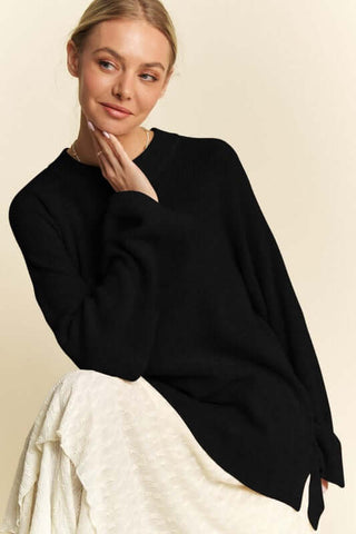 Davi & Dani High-Low Round Neck Drop Shoulder Sweater - 1985 the VAULT Boutique