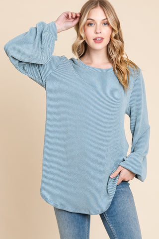 BOMBOM Long Sleeve Curved Hem Ribbed T-Shirt - 1985 the VAULT Boutique