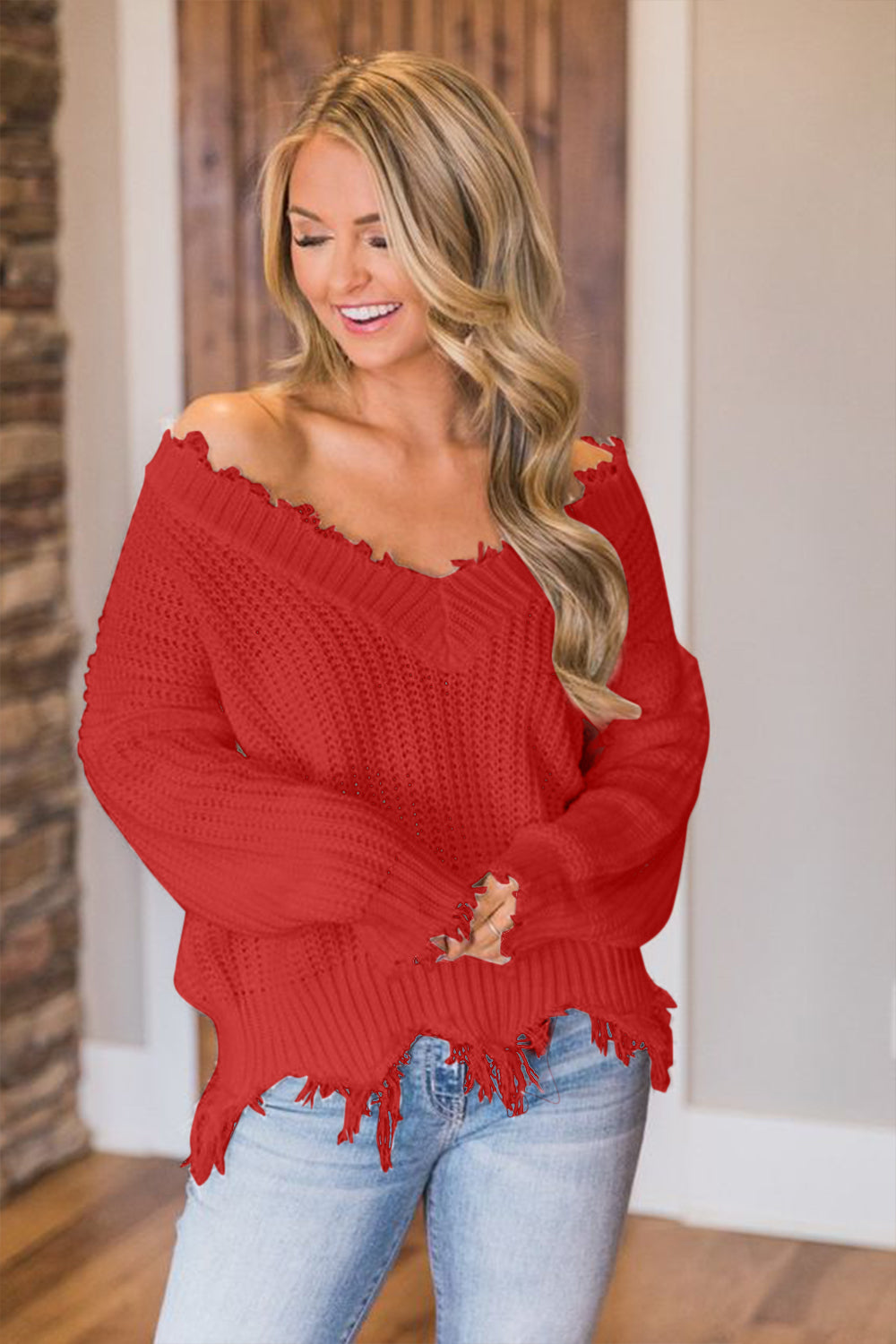 Frayed Hem Dropped Shoulder Sweater - 1985 the VAULT Boutique