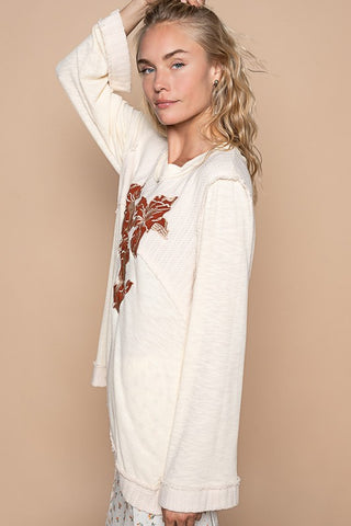 POL Embroidered Round Neck Long Sleeve Knit Top - 1985 the VAULT Boutique