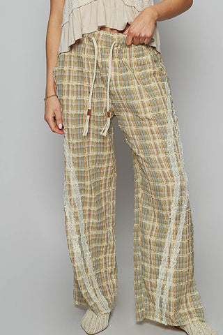 POL Lace Trim Drawstring Checkered Wide Leg Pants - 1985 the VAULT Boutique