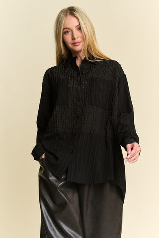 Davi & Dani Crinkled Jacquard Button Down Shirt - 1985 the VAULT Boutique