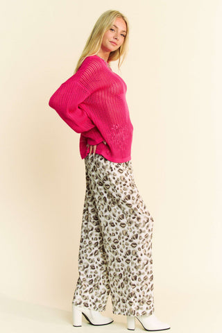 Davi & Dani Drawstring Leopard Wide Leg Pants - 1985 the VAULT Boutique