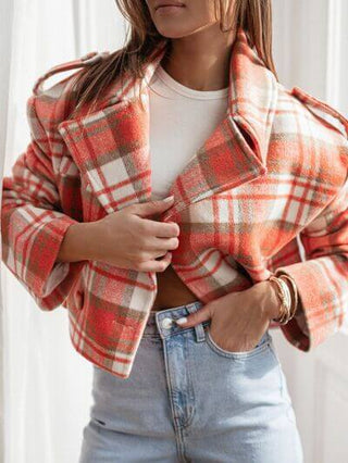 Lapel Collar Plaid Cropped Jacket - 1985 the VAULT Boutique