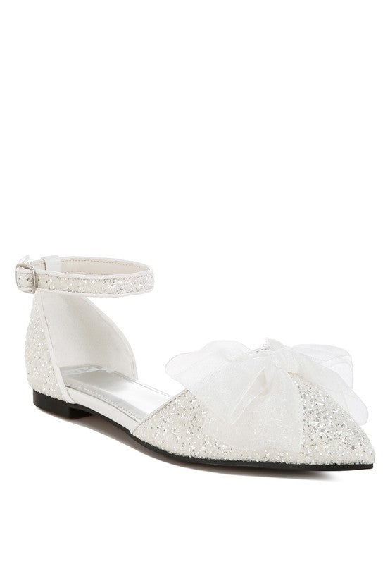 Clarice Sheer Bow Detail Glitter Flat Sandals - 1985 the VAULT Boutique