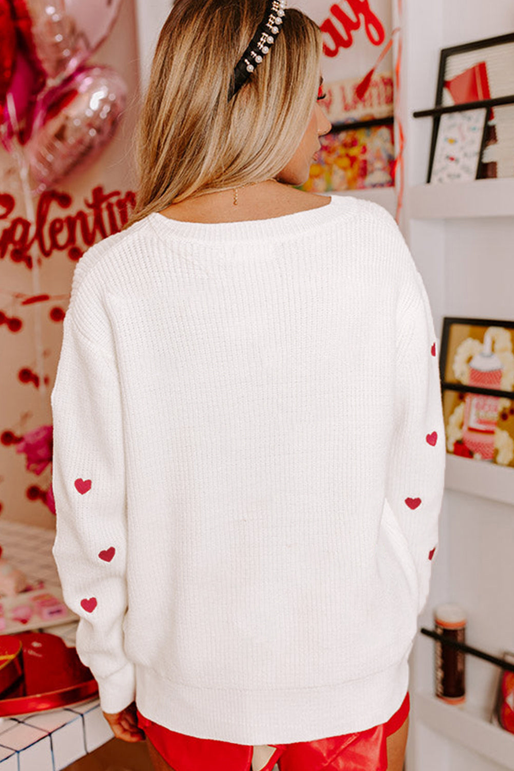 Heart Round Neck Long Sleeve Sweater - 1985 the VAULT Boutique