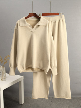 Johnny Collar Long Sleeve Top and Pants Sweater Set - 1985 the VAULT Boutique