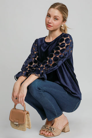 Umgee Polka Dot Lace Long Sleeve Round Neck Blouse - 1985 the VAULT Boutique