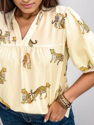 Plus Size Tiger Printed Notched Blouse - 1985 the VAULT Boutique