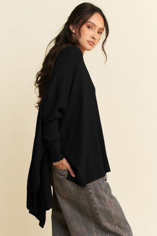 Davi & Dani High-Low Side Slit Batwing Sleeve Top - 1985 the VAULT Boutique