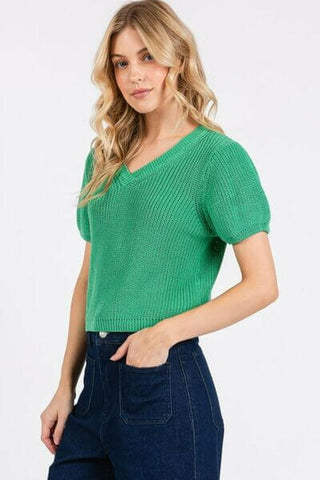 Mittoshop V-Neck Short Sleeve Crop Sweater - 1985 the VAULT Boutique