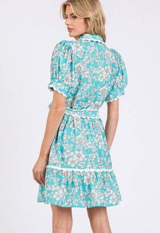 SAGE+FIG Vintage Floral Scalloped Mini Shirt Dress - 1985 the VAULT Boutique