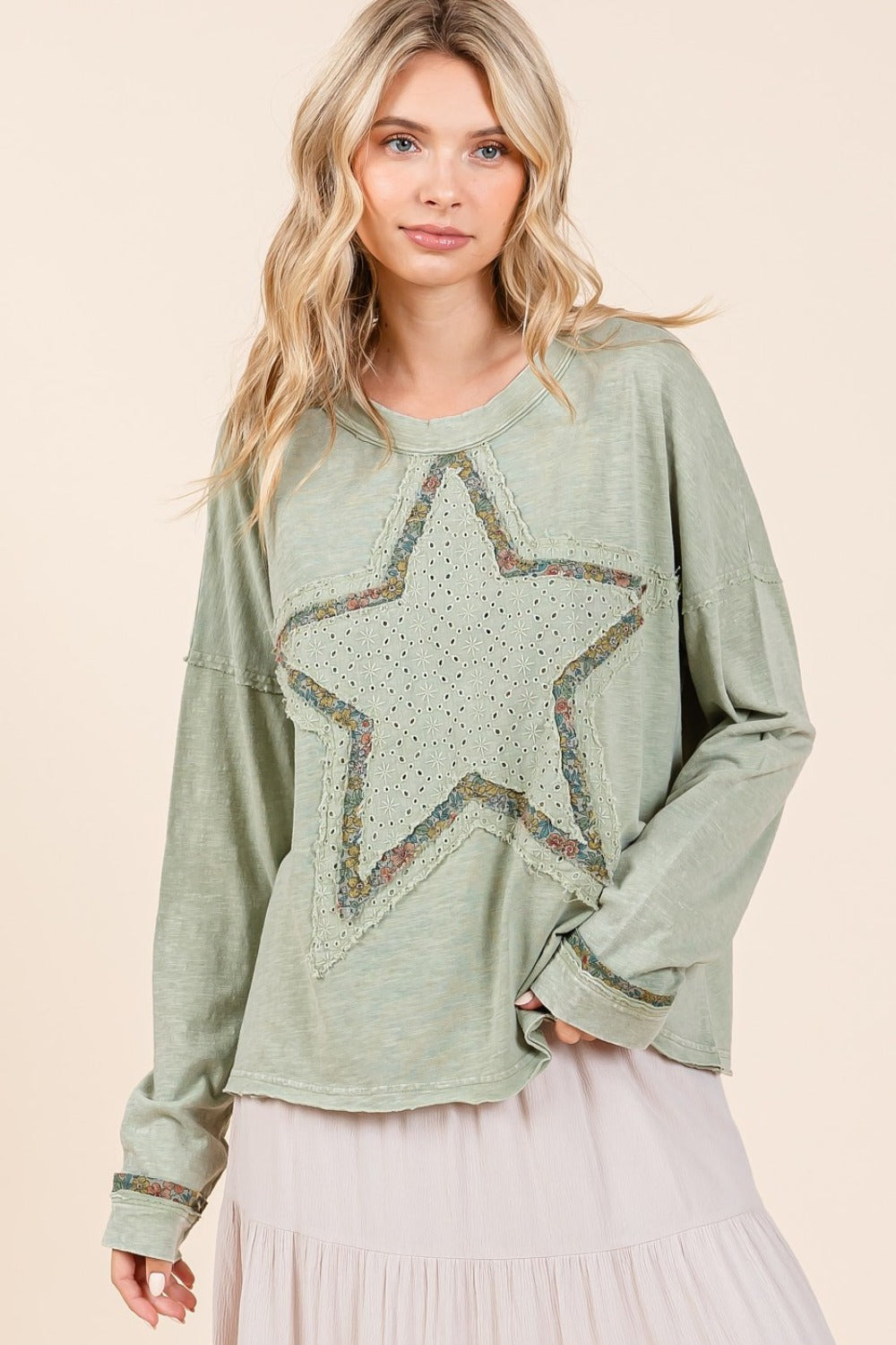 Mittoshop Mineral Wash Star Patch Long Sleeve T-Shirt - 1985 the VAULT Boutique