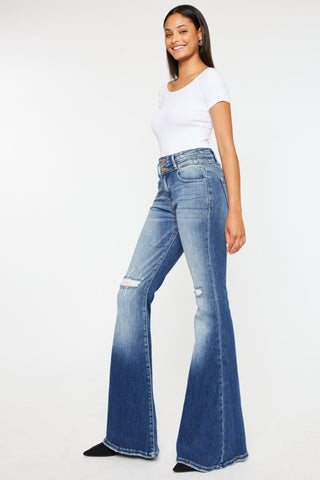 Kancan High Rise Wide Waistband Flare Jeans - 1985 the VAULT Boutique