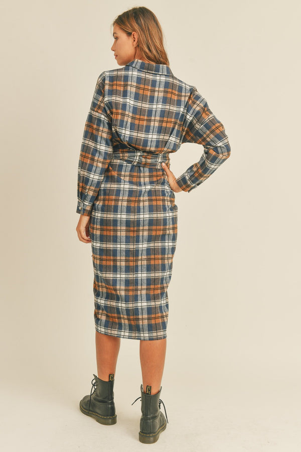 Mable Plaid Flannel Front Tie Button Down Shirt Dress - 1985 THE VAULT