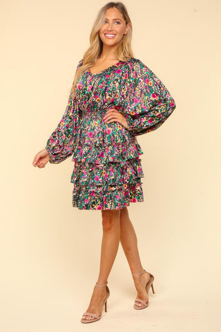 Haptics V-Neck Satin Floral Layered Dress - 1985 the VAULT Boutique