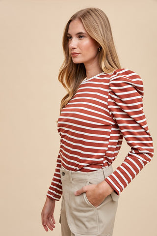 Annie Wear Striped Round Neck Puff Sleeve French Terry Top - 1985 the VAULT Boutique