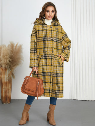 Plaid Double-Breasted Long Sleeve Longline Coat - 1985 the VAULT Boutique