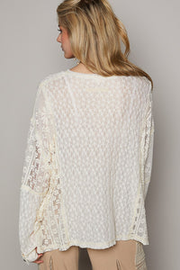 POL Round Neck Long Sleeve Raw Edge Lace Top - 1985 the VAULT Boutique