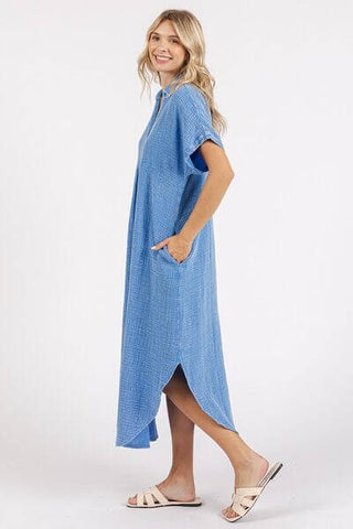 Mittoshop Mineral Wash V Neck Button Up Midi Shirt Dress - 1985 the VAULT Boutique