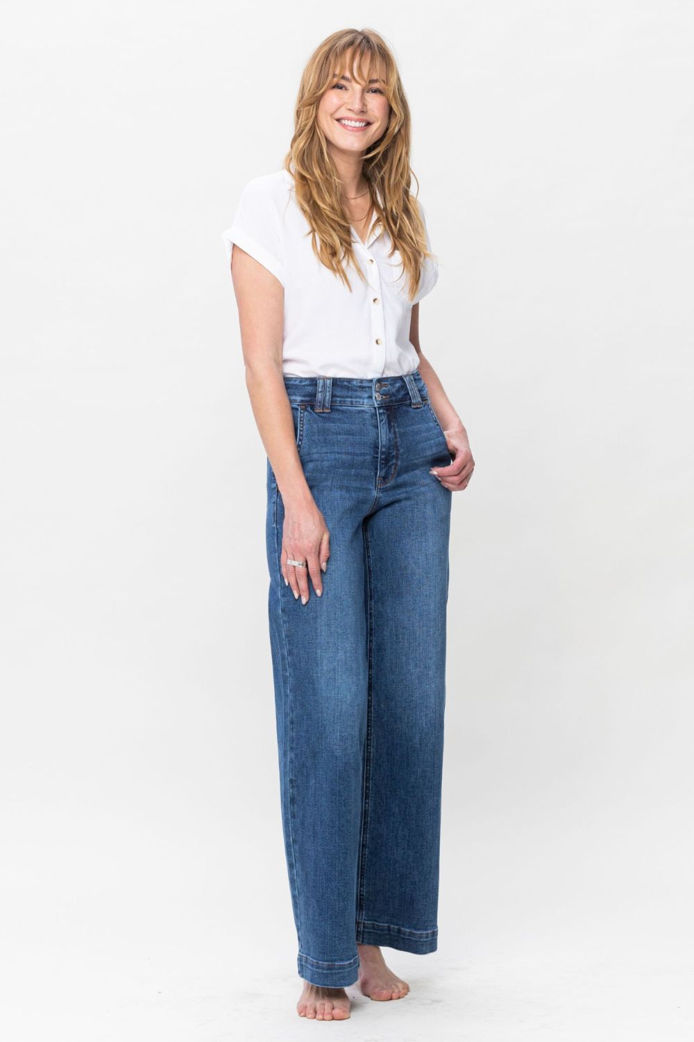 Judy Blue Full Size Double Button Wide Leg Jeans - 1985 the VAULT Boutique