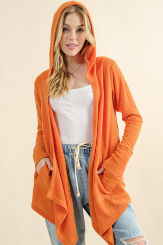 And The Why Full Size Thermal Hooded Open Front Cardigan with Pockets - 1985 the VAULT Boutique