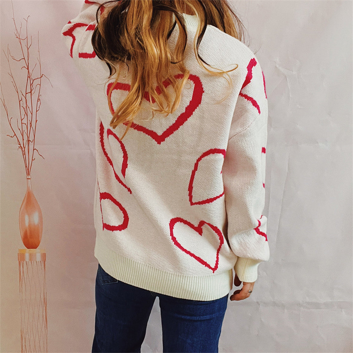 Heart Pattern Long Sleeve Sweater - 1985 the VAULT Boutique