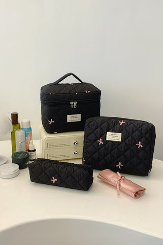 3 Piece Bow Quilted Cloth Storage Bag Set - 1985 the VAULT Boutique