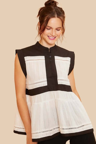 Annie Wear Contrast Trim Peplum Button Detail Blouse - 1985 the VAULT Boutique