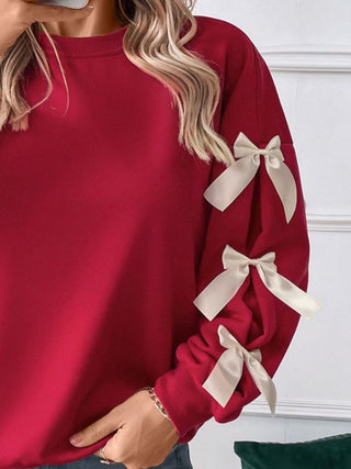 Perfee Bow Round Neck Long Sleeve Sweatshirt - 1985 the VAULT Boutique