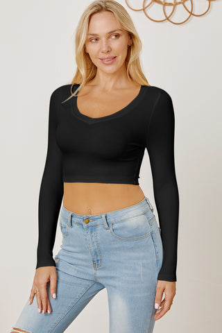 Round Neck Long Sleeve Cropped T-Shirt - 1985 the VAULT Boutique