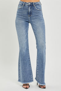 RISEN Full Size High Waist Raw Hem Flare Jeans - 1985 the VAULT Boutique