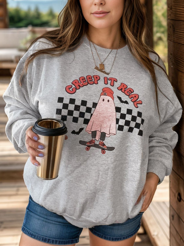 Plus Size Graphic Round Neck Long Sleeve Sweatshirt - 1985 the VAULT Boutique