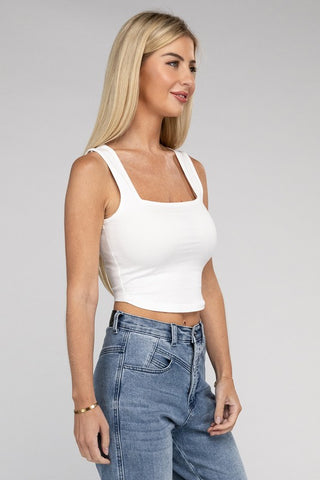 Basic Cotton Square Neck Cropped Cami Top - 1985 the VAULT Boutique